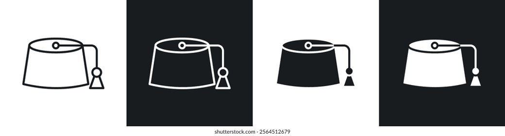 Fez hat icons collection in black filled and line style.