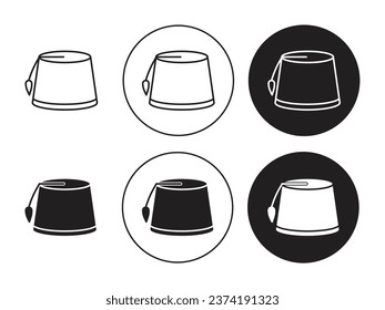 Fez hat line icon set. Morocco tarboosh turkish cap icon in black color. Lebanon lebanese hat icon in black color for ui designs.