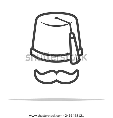 Fez hat and mustache outline icon transparent vector isolated