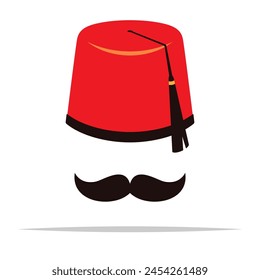 Fez hat and mustache vector isolated illustration