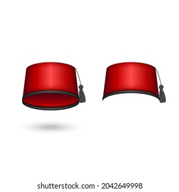 Fez hat red color realistic vector clipart isolated on white background, fes is a felt headdress in the shape of a short cylindrical peakless hat.