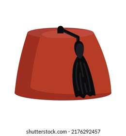 Fez hat vector illustration icon. Turkish symbol cap and muslim traditional head with tassel. Turkey clothing culture ethnic accessory and retro fashion wear. Cultural egypt costume arabic and cartoon