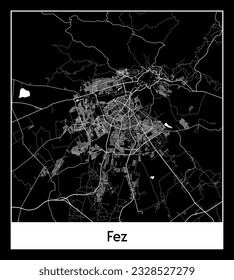 Fez Morocco Africa City map black white vector illustration