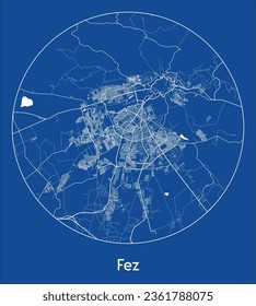 Fez Morocco Africa City Map blue print round Circle vector illustration