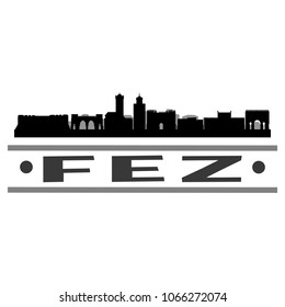 Fez Morocco Skyline Silhouette Stamp City Design Vector Art Template.