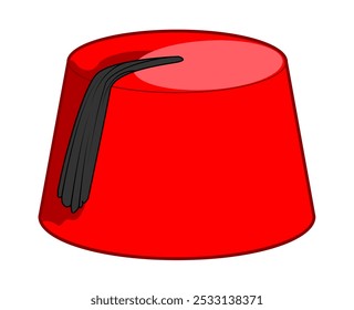 Fez Pillbox shape Hat with tassel. Head Fashion accessory cap clothing technical illustration. Vector headgear for Men, women, unisex style, flat template CAD mockup sketch outline isolated