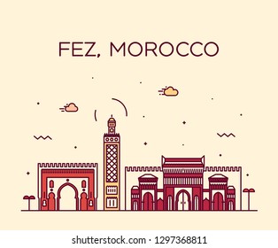 Fez skyline, Morocco. Trendy vector illustration, linear style