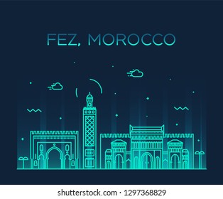 Fez skyline, Morocco. Trendy vector illustration, linear style