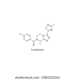 Estructura molecular esquelética plana de Fezolinetant Fezolinetant Antiagonista de los receptores de la neuroquinina NKI3 fármaco utilizado en Hot flashes, tratamiento de los síntomas de la menopausia. Diagrama científico de ilustraciones vectoriales.