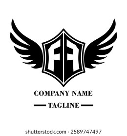 FF A bold winged shield emblem with customizable initials A-Z. Sleek black-and-white vector, perfect for branding, sports teams, motorcycle clubs, gaming,apparel and High-quality
