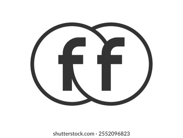 FF business company emblem with outline rounds and letters f f. Logo template of two merged circles for brand identity, logotype. Vector Infinity symbol  and technology sign.