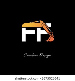 FF Logotipo de construcción del brazo del excavador - diseño de marca de letra de Industrial en negrita para equipos pesados, marca de contratista e identidad de ingeniería moderna