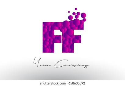 FF F F Dots Letter Logo with Purple Pink Magenta Bubbles Texture Vector.