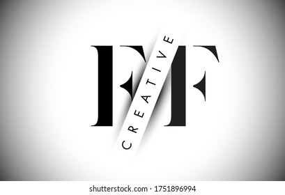 Logotipo de letra FF F F con recorte de sombra creativa y diseño de ilustración de vectores de texto de capas superiores.