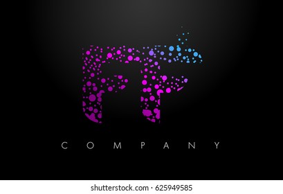 FF F F Letter Logo with Purple Blue Particles and Bubble Dots Design Vector.