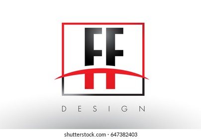 FF F F Logo Letters with Red and Black Colors and Swoosh. Creative Letter Design Vector.