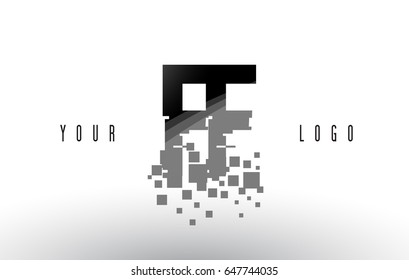 FF F F Pixel Letter Logo with Digital Shattered Black Squares. Creative Letters Vector Illustration.