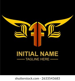 FF Golden Wing Emblem Logo with elegant gold wings, sleek and modern design. Ideal for branding, creative projects, luxury businesses, or artistic ventures.