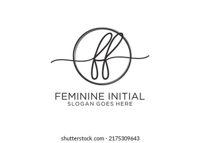 FF handwriting logo with circle template vector logo of initial signature, wedding, fashion, floral and botanical with creative template.