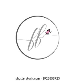 Diseño del logotipo de escritura de letra inicial FF con mariposa