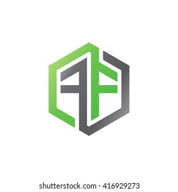 FF initial letters loop linked hexagon logo green black gray