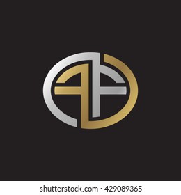 FF initial letters looping linked ellipse elegant logo golden silver black background