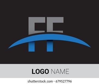 FF initial logo company name colored grey and blue swoosh design.