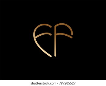 FF initial logo letter with heart shape red colored, logo design for wedding invitation, wedding name and business name.