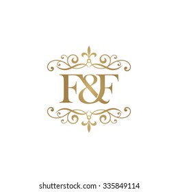 F&F Initial logo. Ornament ampersand monogram golden logo