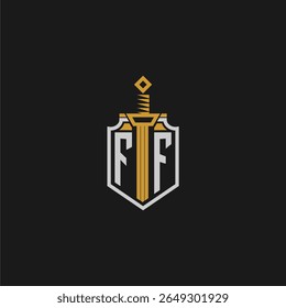 FF monograma inicial para imagem em estilo escudo e espada