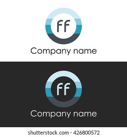 FF letter a circle shape icon logo white blue