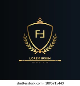 Letra FF Inicial con plantilla real.elegante con el vector de logotipo de la corona, Ilustración vectorial con logotipo de letras creativas.