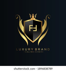 Letra FF Inicial con plantilla real.elegante con el vector de logotipo de la corona, Ilustración vectorial con logotipo de letras creativas.