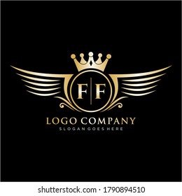 Letra FF inicial con plantilla de logotipo ala real.