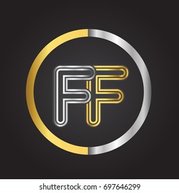 FF Letter logo in a circle. gold and silver colored. Vector design template elements for your business or company identity.