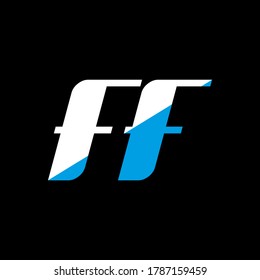 FF letter logo design on black background. FF creative initials letter logo concept. ff icon design. FF white and blue letter icon design on black background. F F