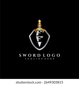 FF carta monograma de luxo para escudo e espada estilo imagem
