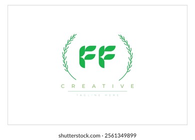 FF letters eco logo with leaf. Fresh nature and healthy leaf logo design.