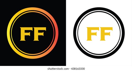 FF letters icon design template elements in abstract background logo, design identity in circle, alphabet letter