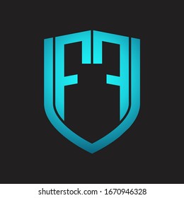 FF Logo monogram with emblem shield design isolated with blue colors on black background