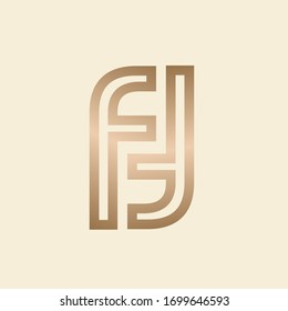 FF monogram logo. Letter f creative typographic icon. Outline lowercase lettering sign.Golden alphabet initials isolated on light background. Modern,beauty style characters for company branding.