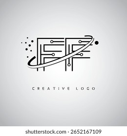 FF Orbit Monogram Logo – Futuristic Minimal Letter mark with Circular Line Art, Tech-Inspired Dots and Space Motion Concept for Modern Branding Identity