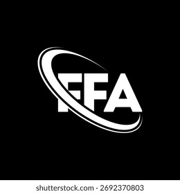 Logo de la FFA. Carta de la FFA. Diseño del logotipo de la letra de la FFA. Logotipo de FFA inicial vinculado con el círculo y el logotipo del monograma en mayúsculas. Tipografía FFA para tecnología, negocio y marca inmobiliaria.