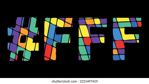 FFF Hashtag. Color isolated letters from contrast flowing fluid shapes. Rainbow colored popular Hashtag #FFF for social networks, web resources, mobile applications, games, t-shirts. Stock vector