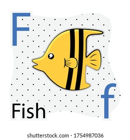 F-Fish. A-Z alphabet animal collection. learning and teaching materials. for the development of children. online learning.