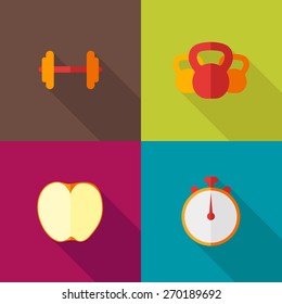 Ffitness flat icons with long shadow