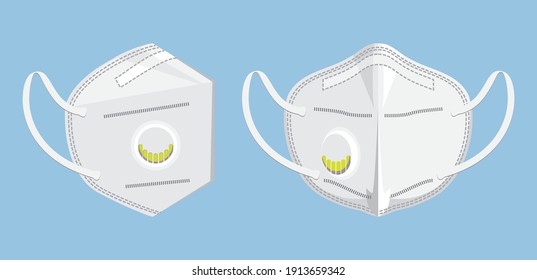 FFP2 respirator face mask front and side view. Vector illustration