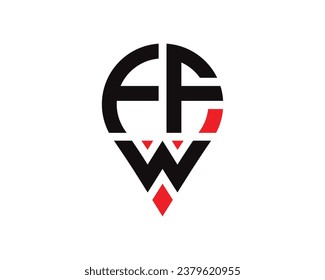 FFW letter location shape logo design. FFW letter location logo simple design.