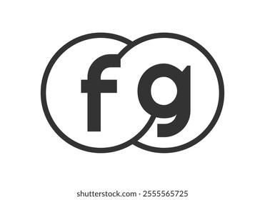 FG business company emblem with outline rounds and letters f g. Logo template of two merged circles for brand identity, logotype. Vector Infinity symbol  and technology sign.