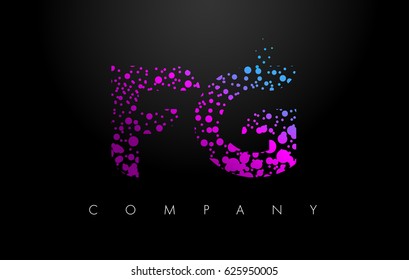 FG F G Letter Logo with Purple Blue Particles and Bubble Dots Design Vector.